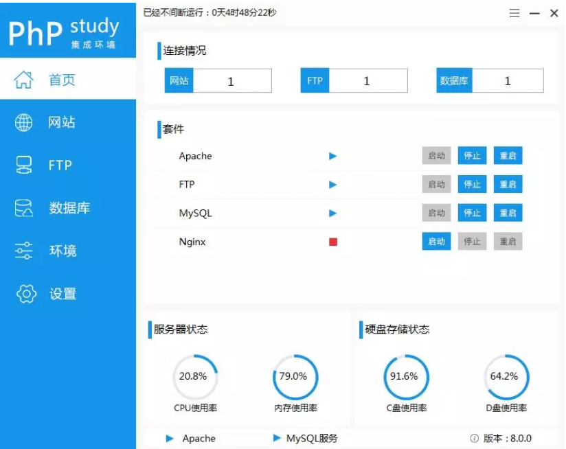 该程序包集成最新的Apache+Nginx+LightTPD+PHP+MySQL+phpMyAdmin+Zend Optimizer+Zend Loader，一次性安装，无须配置即可使用，是非常方便、好用的PHP调试环境。该程序绿色小巧简易迷你仅有32M，有专门的控制面板。总之学习PHP只需一个包。
对学习PHP的新手来说，WINDOWS下环境配置是一件很困难的事；对老手来说也是一件烦琐的事。因此无论你是新手还是老手，该程序包都是一个不错的选择。
全面适合 Win2000/XP/2003/win7/win8/win2008 操作系统 ,支持Apache、IIS、Nginx和LightTPD